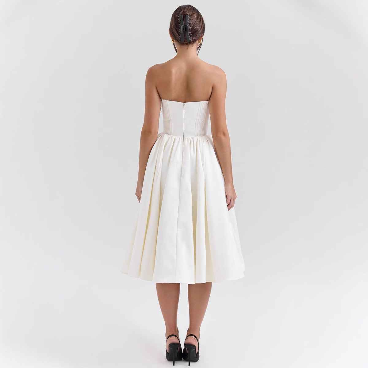 Sweetheart Midi Dress - Strapless Flared A-Line Skirt