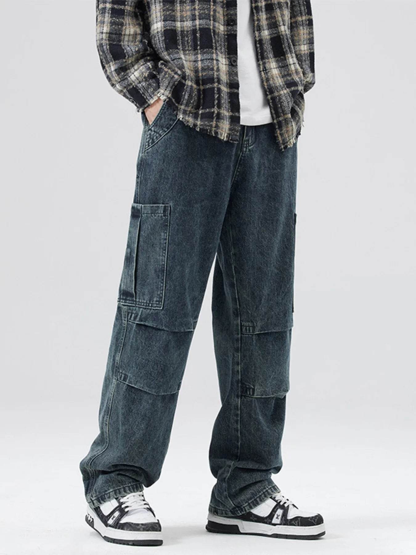 Men's Full Size Distressed Cargo Jeans - Cotton Cargo Pants - Fashions Envy