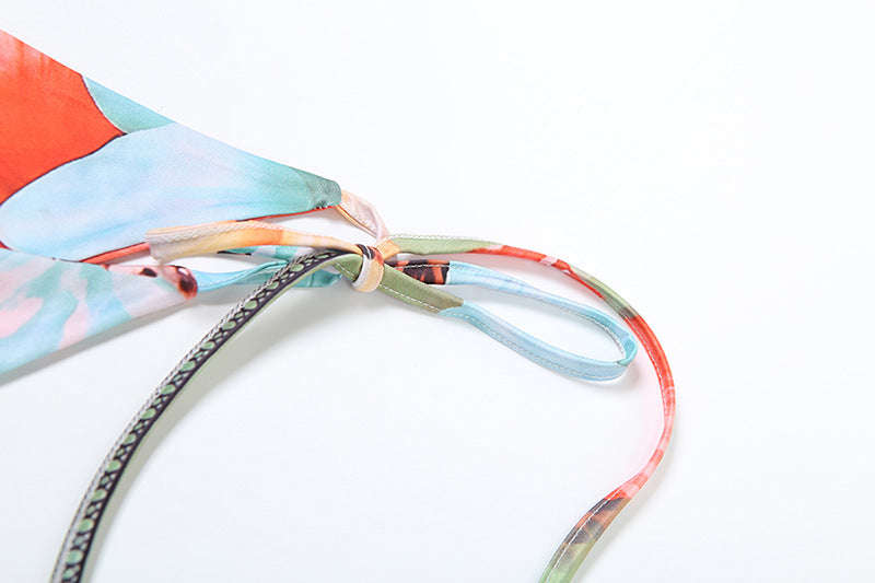 Three Piece Bikini Set - Tie Print Cover Up Beach - Fashions Envy