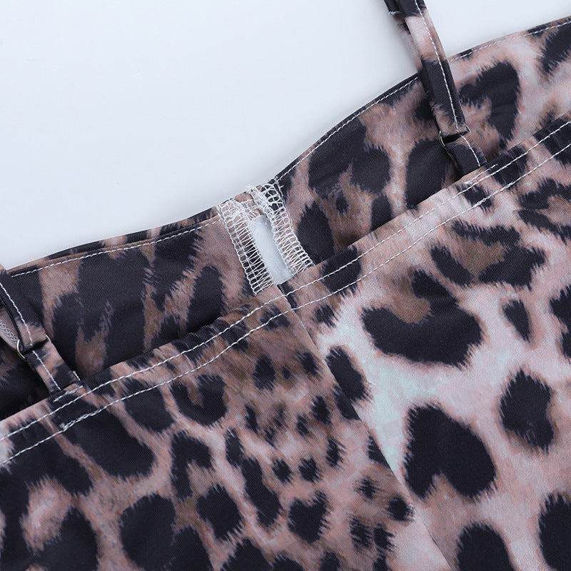 Leopard Print Mini Dress - Casual Sleeveless Round Neck
