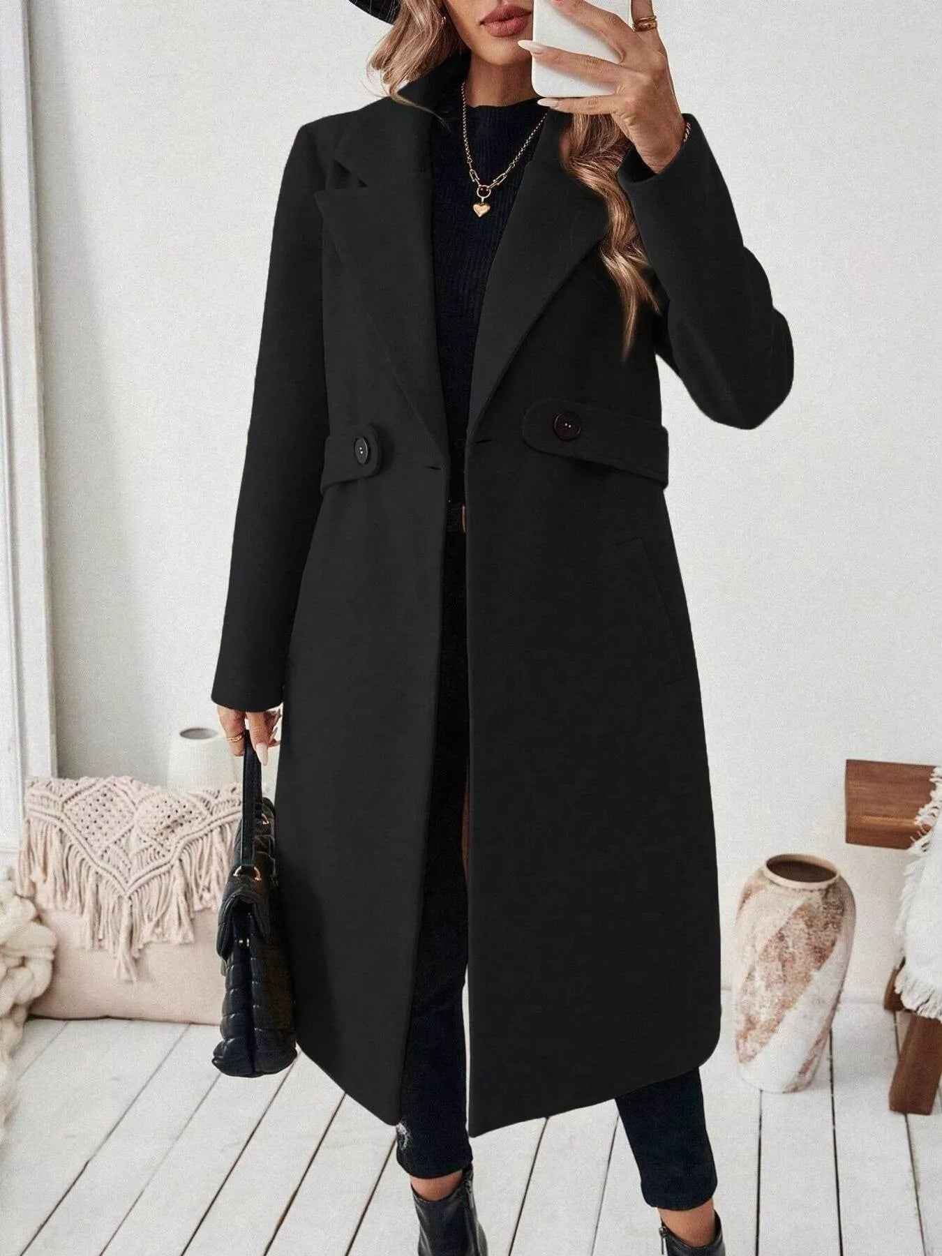 Wool Blend Overcoat - One Button Belted Long Coat - Fashions Envy