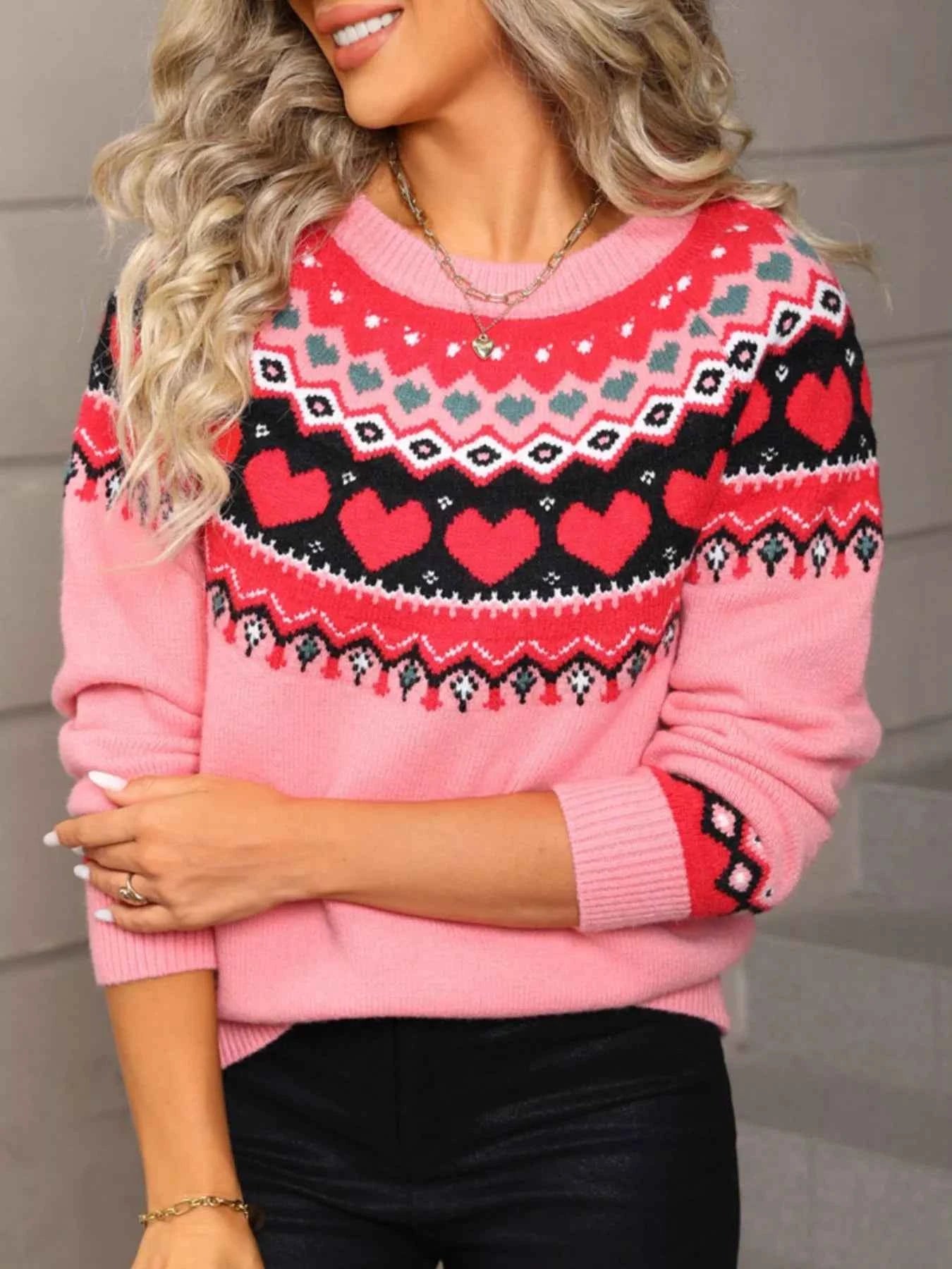Valentine's Day Sweater - Knitted Heart Pattern - Fashions Envy