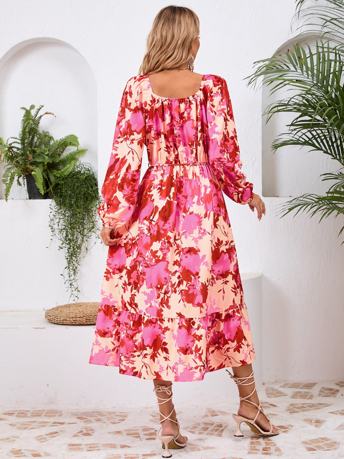 Floral Printed Long Sleeve Midi Dress