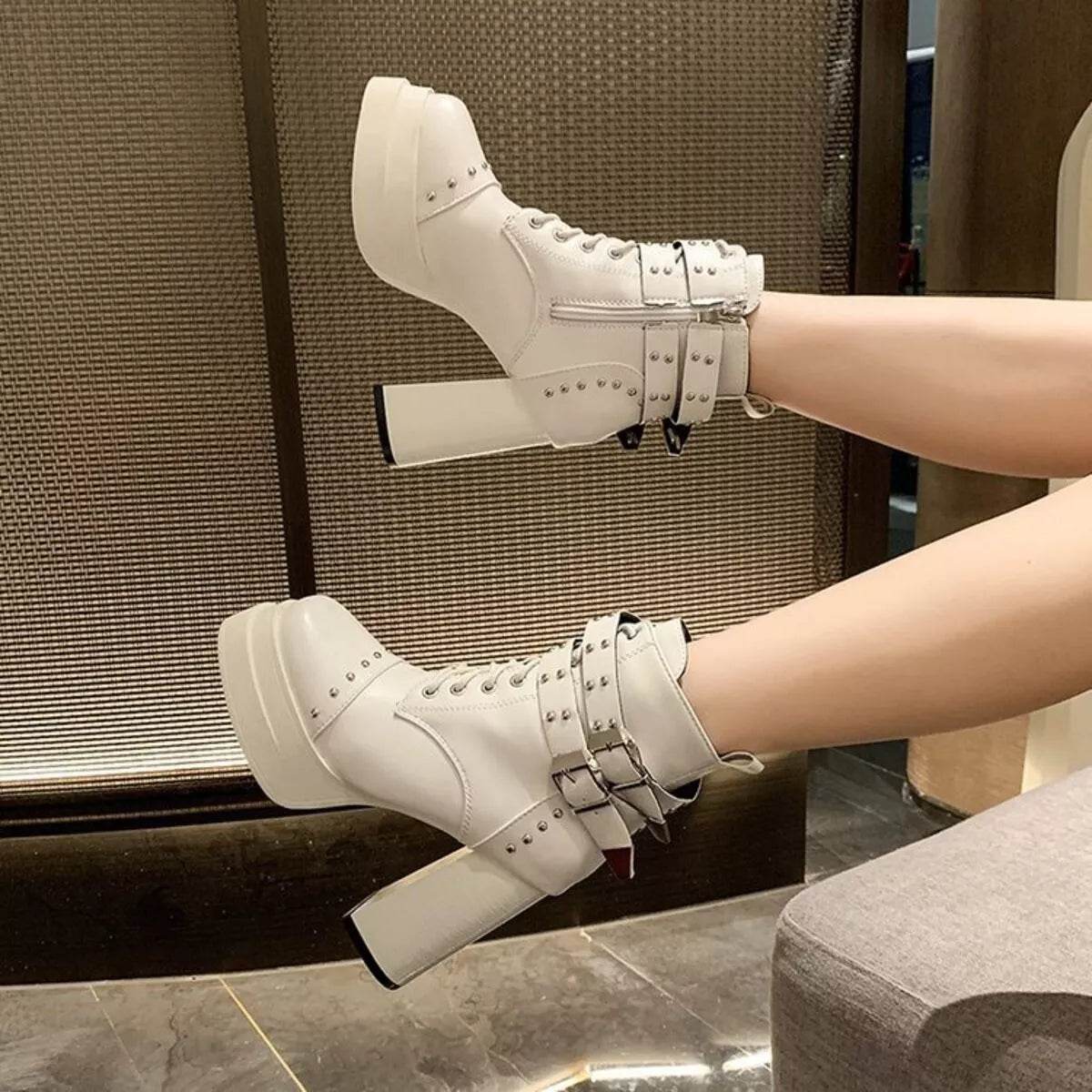 Round Toe Block Heels Boots - High Heel Ankle Boots - Fashions Envy