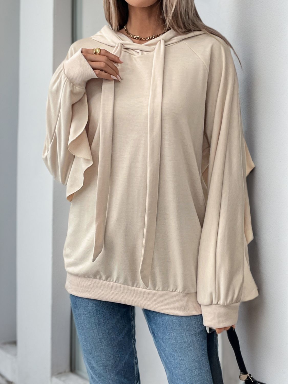 Ruffled Hoodie - Drawstring Long Sleeve Cozy Style
