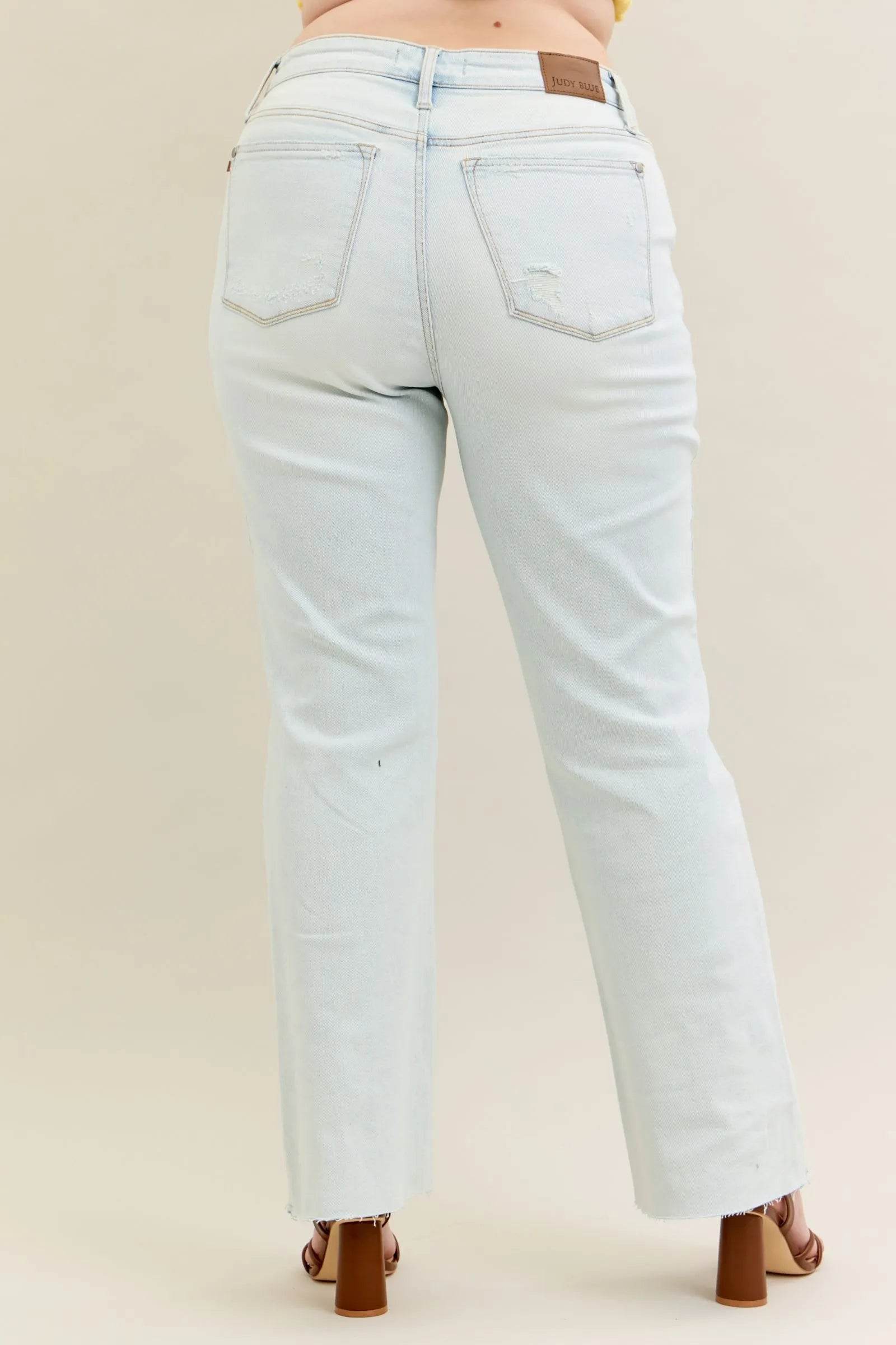 Judy Blue Full Size Destroy & Fray Hem Bootcut Jeans Plus Size - Fashions Envy