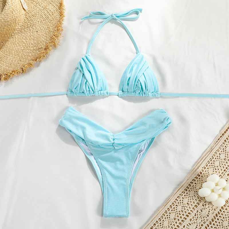 Pleated Bikini Set Two Piece - Ruched Triangle Swimsuit