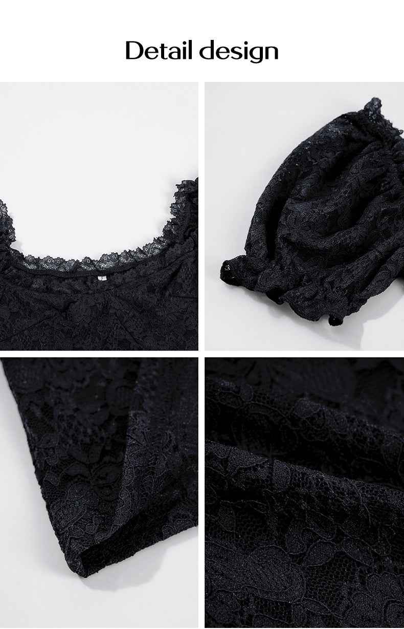 Black Lace Crop Top featuring delicate lace details and a comfortable fit