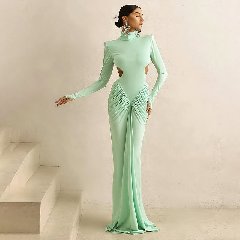 Backless solid color long dress