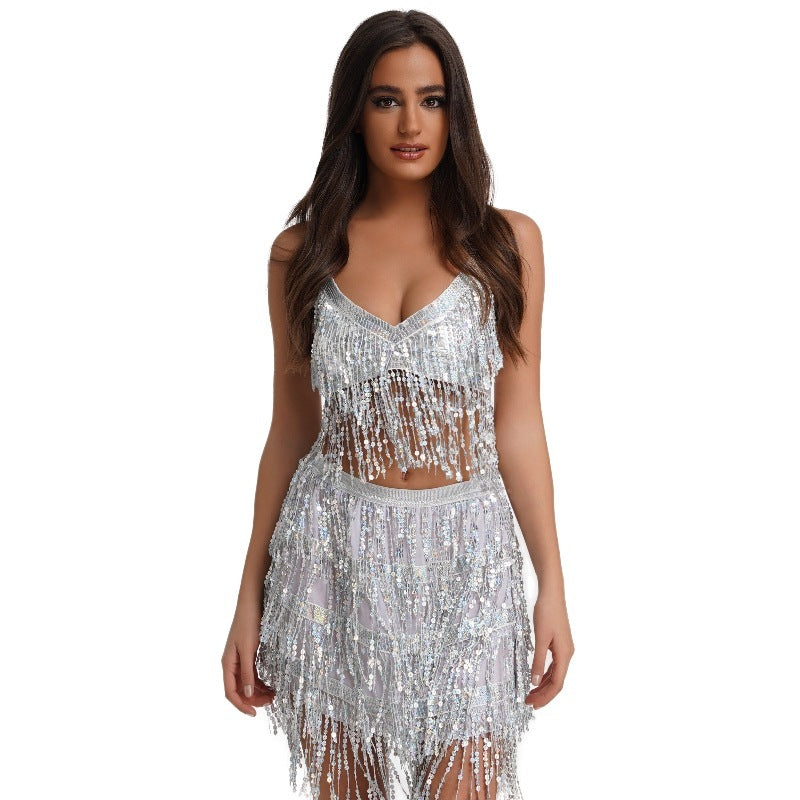 Sexy Tassel Halter Belly Dance Costume Outfit Set