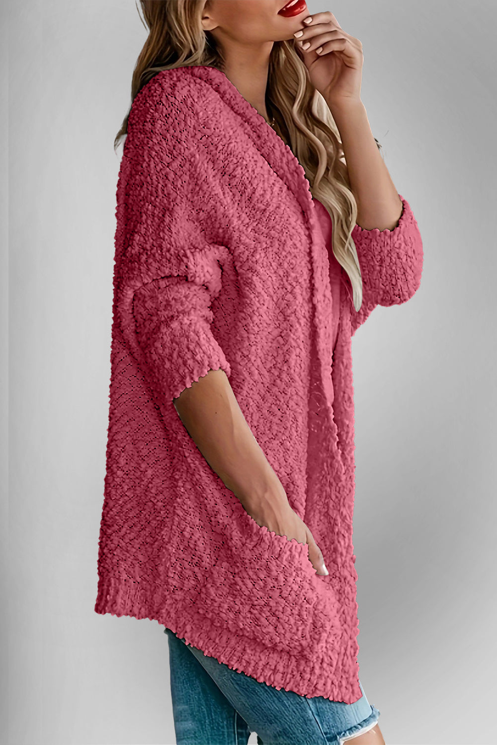 Double Take Pocketed Open Front Long Sleeve Cardigan - Fashions Envy