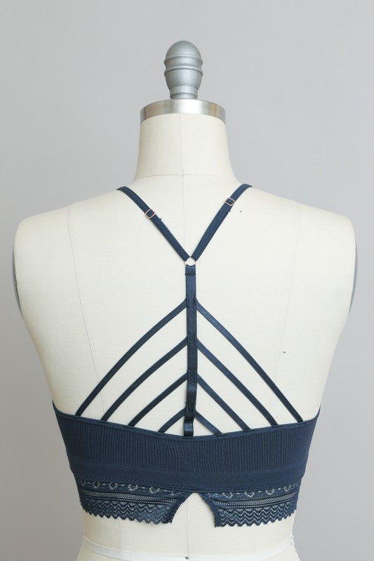 Ribbed High Neck Crochet Lace Trim Bralette