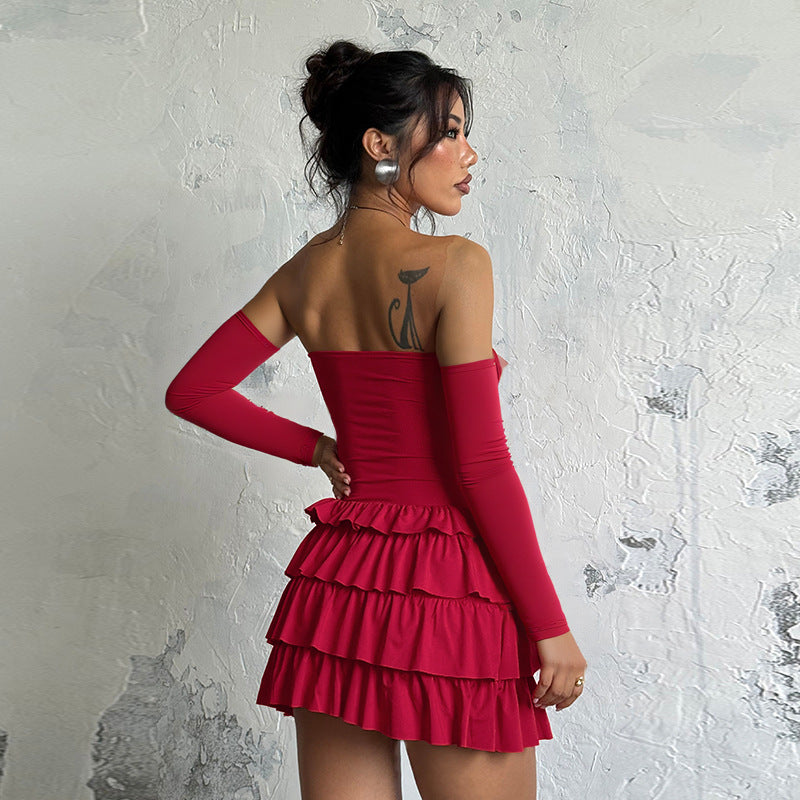 Asymmetric Bodycon Mini Dress - Long Sleeve Knit - Fashions Envy