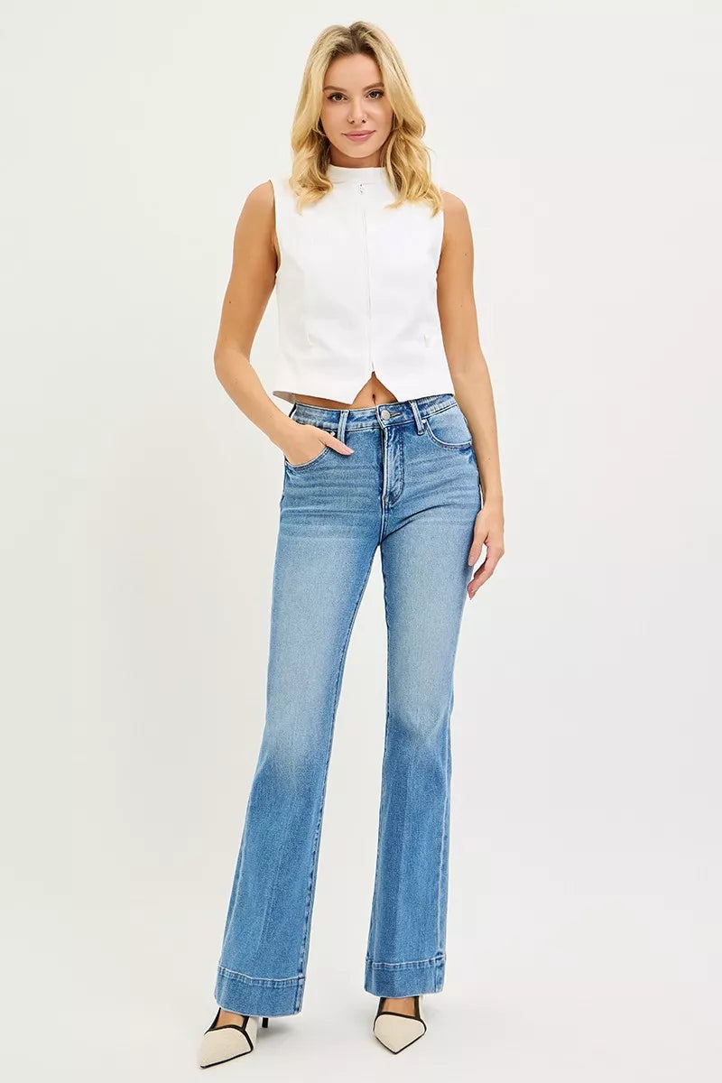 RISEN Flare Jeans - Tummy Control Mid Rise Stretch - Fashions Envy