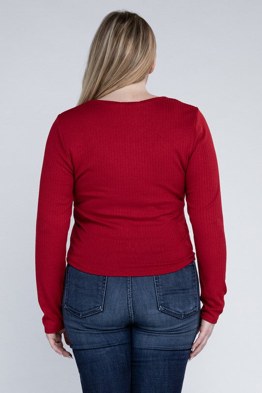 Plus Classic Ribbed Round Neck Long Sleeve Top