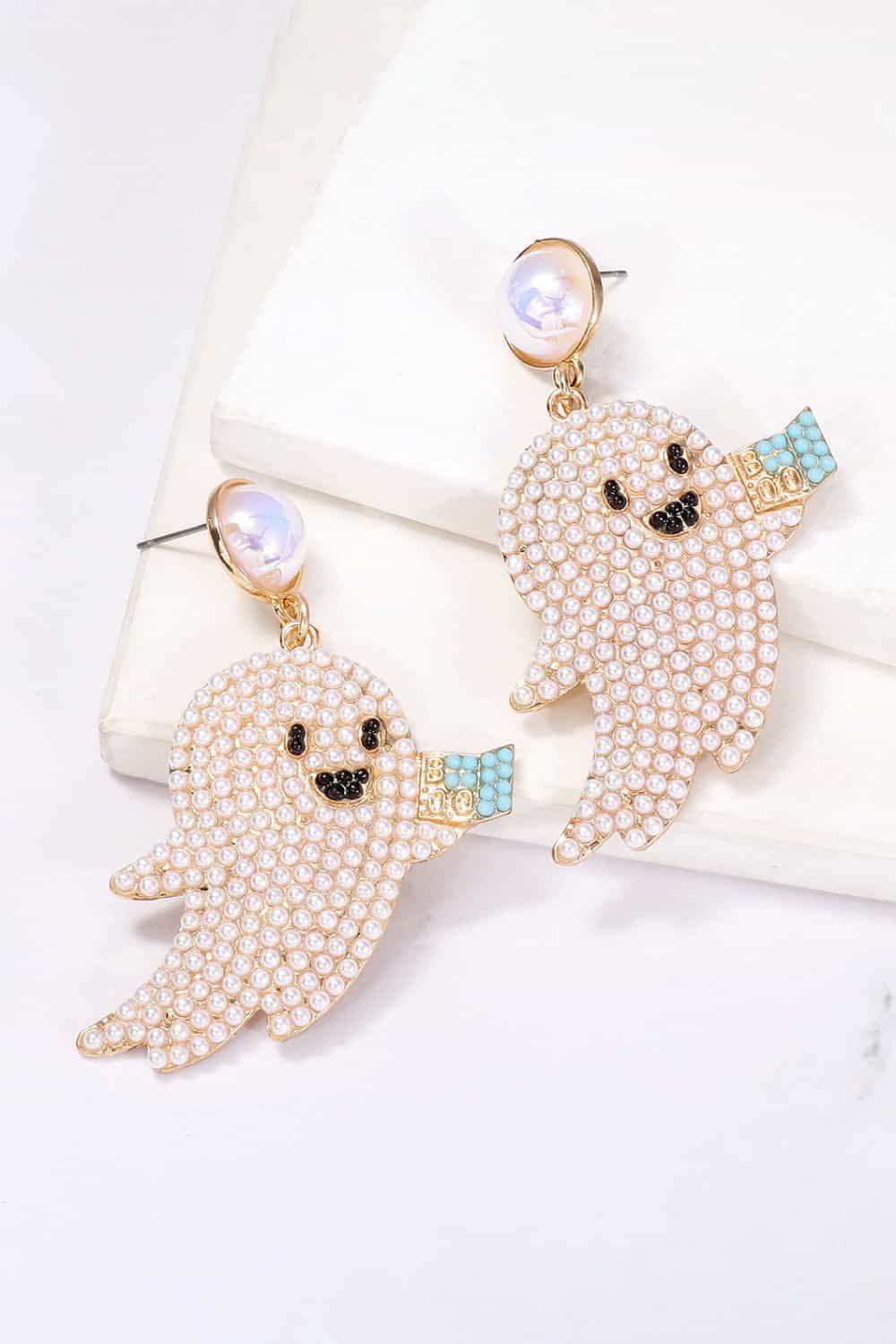Ghost Shape Synthetic Pearl Dangle Earrings - Fashions Envy