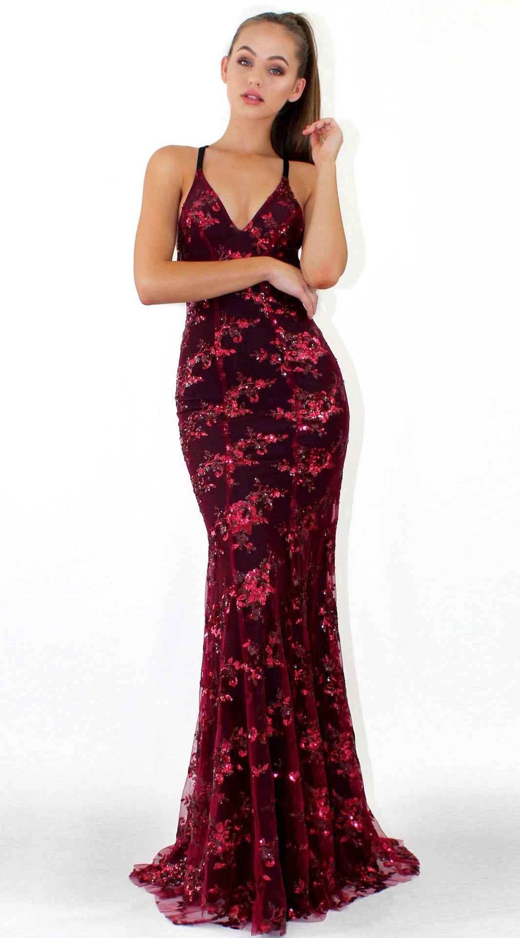 V-Neck Sequin Midi Dress - Spaghetti Strap Slip Style