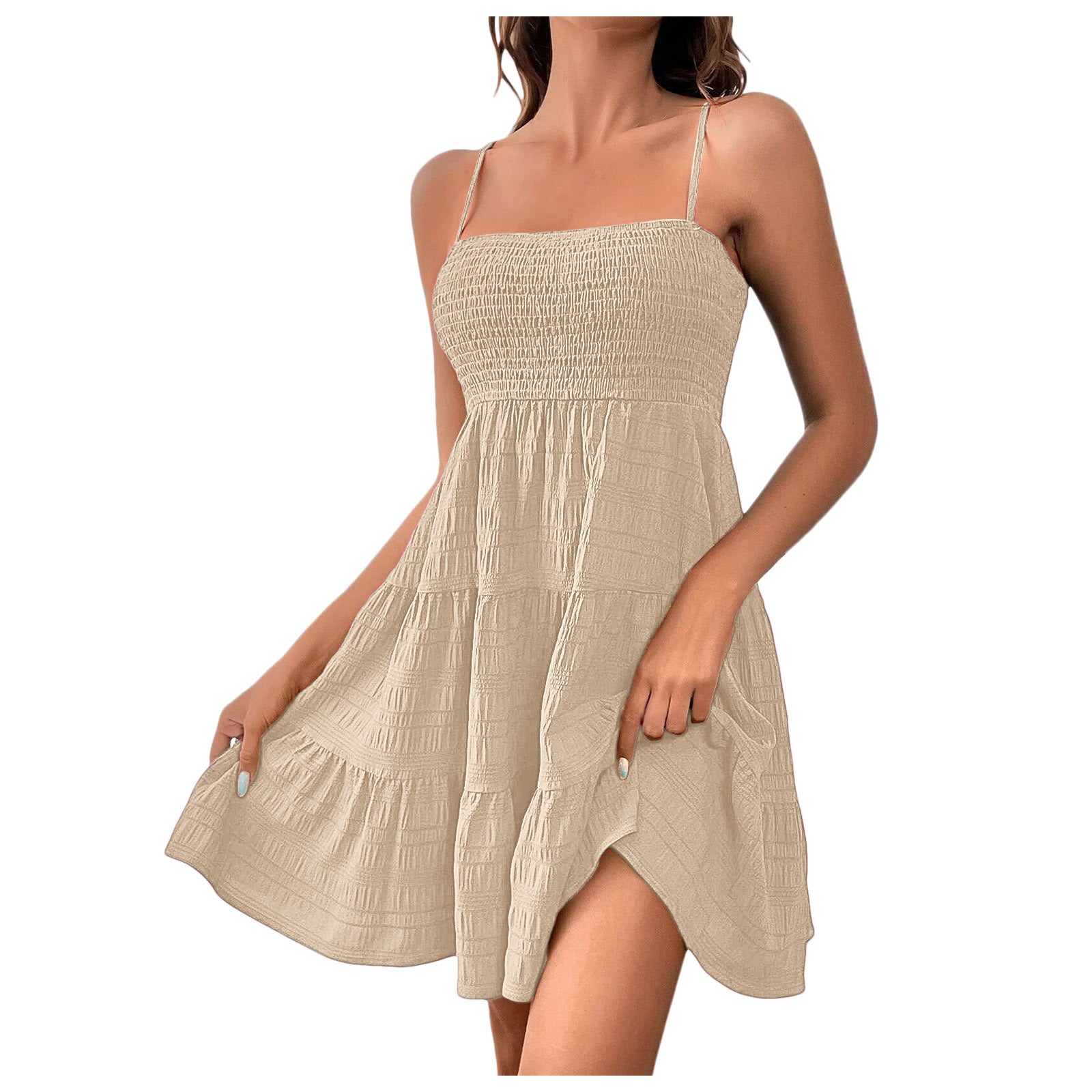 Women's Spaghetti Strap Smocked A-Line Swing Mini Dress - Elegant Summer Dress