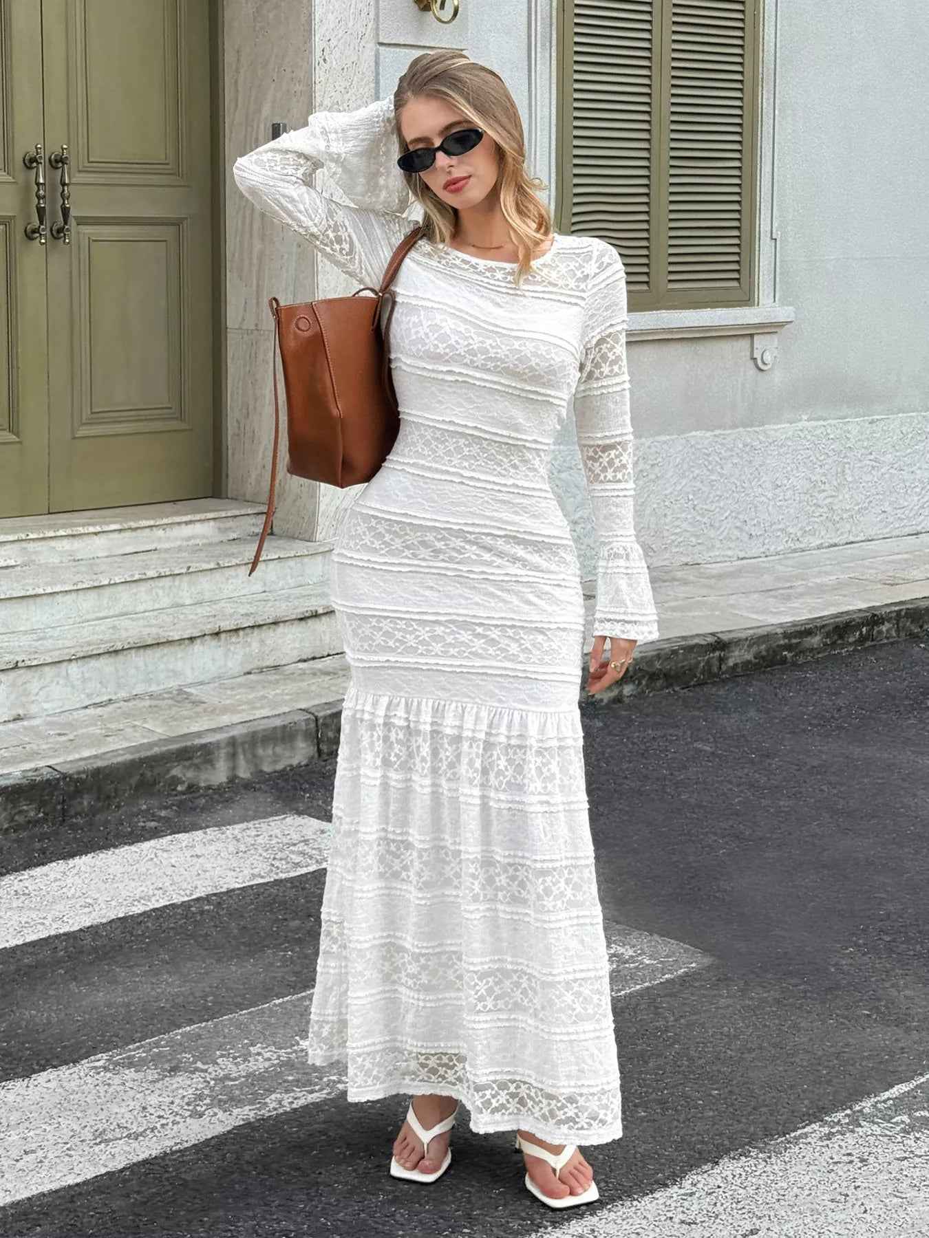 Lace Mermaid Maxi Dress - Elegant Long Sleeve Gown - Fashions Envy