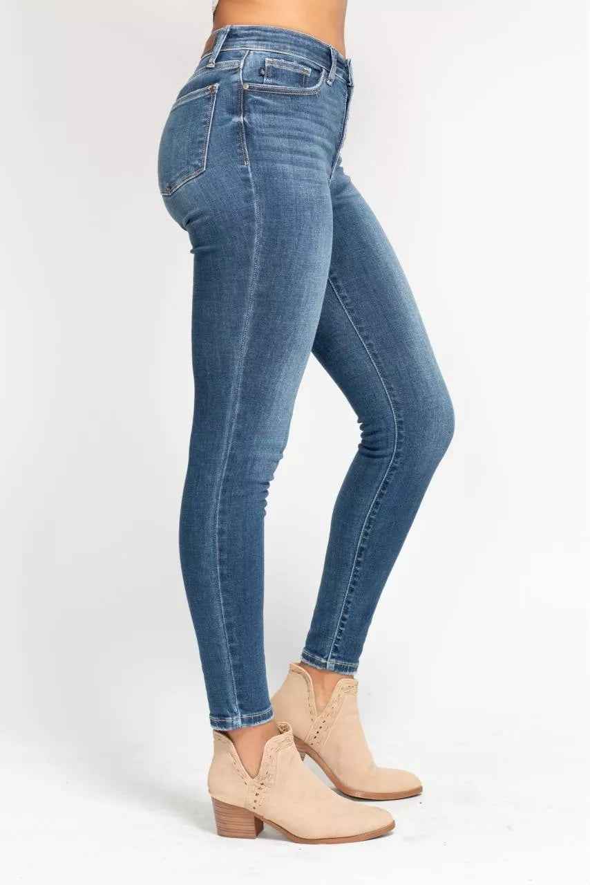Judy Blue Full Size High Rise Button Fly Skinny Jeans Plus Size - Fashions Envy