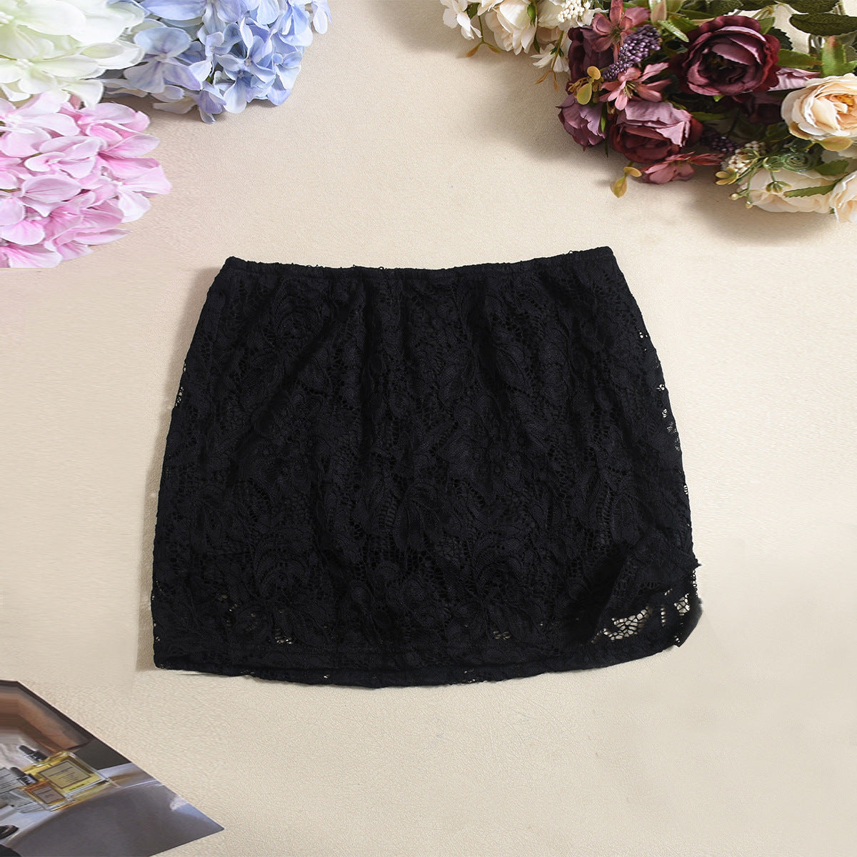 Black Lace Mini Skirt - Hip Hugging Elastic Fit - Fashions Envy