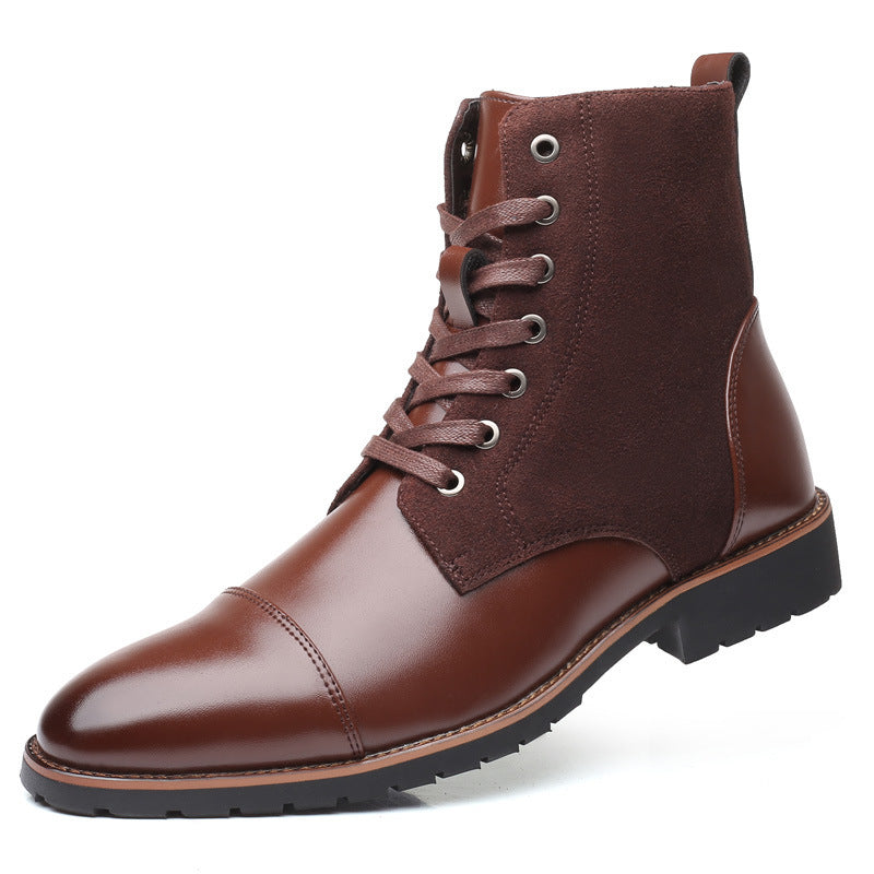 Pointed Tip Lace-up Leather Splicing Martin Boots