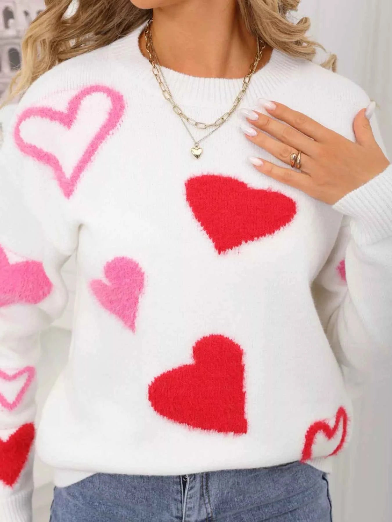 Valentine's Day Heart Pattern Knit Sweater - Fashions Envy