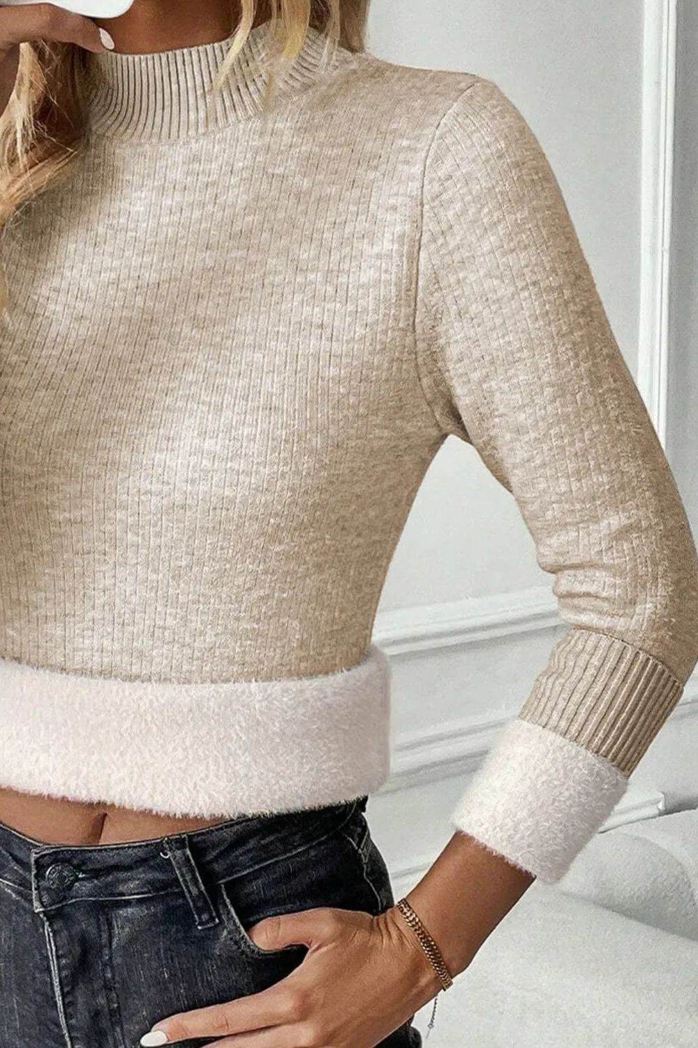 Mock Neck Long Sleeve Sweater - Fashions Envy