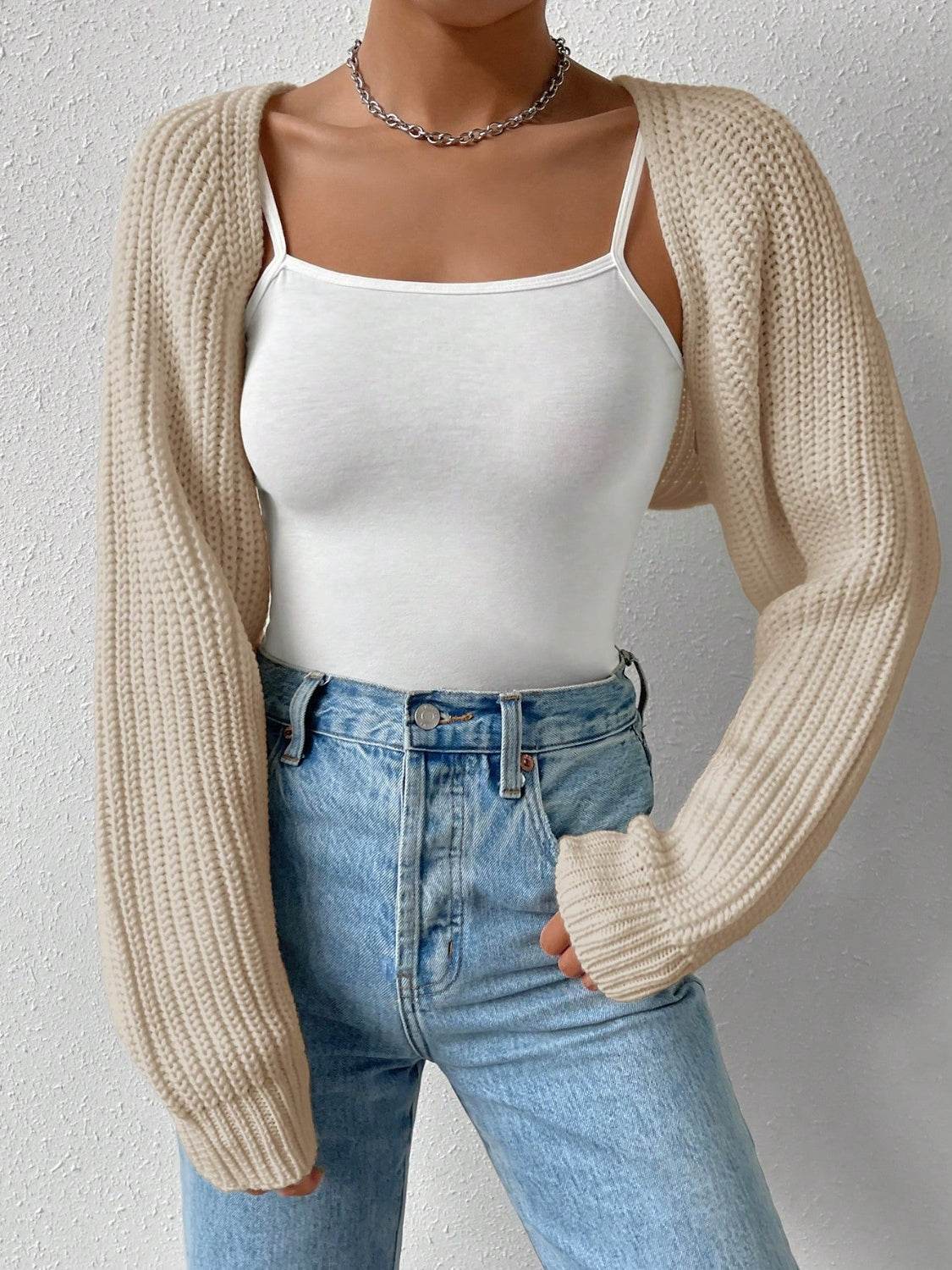 Honey Open Front Long Sleeve Cropped Cardigan - Fashions Envy