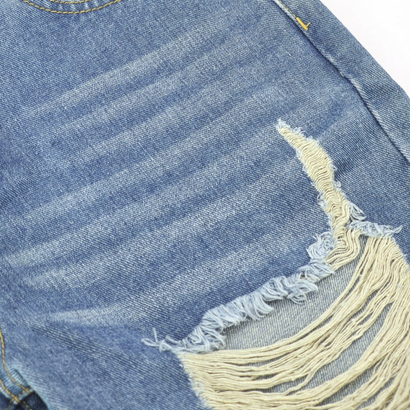 High-Waist Heavy Destroy Jeans - Distressed Ripped Denim