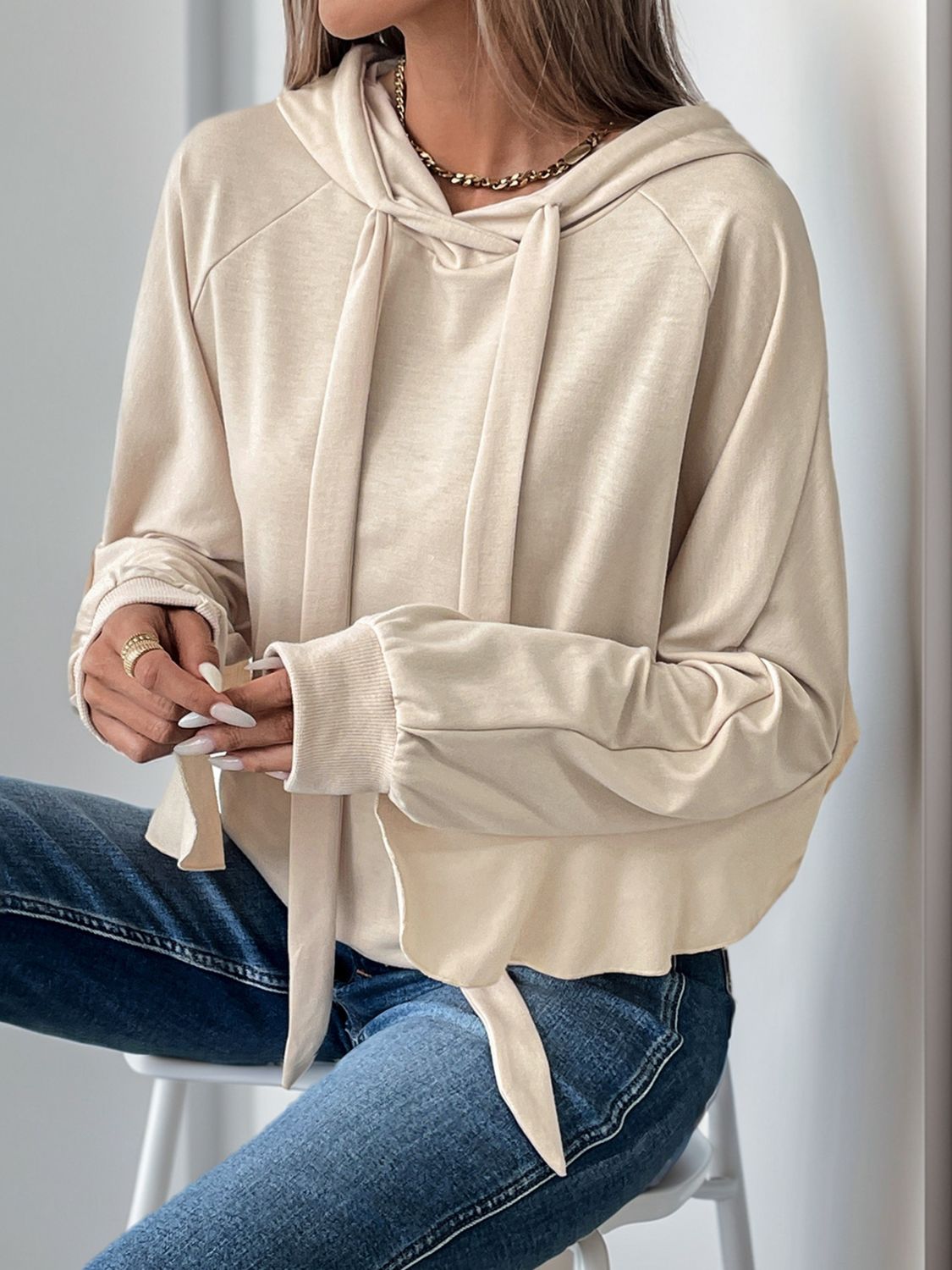 Ruffled Hoodie - Drawstring Long Sleeve Cozy Style