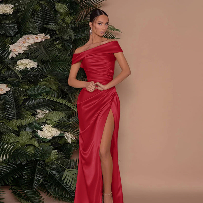 Sexy Off Shoulder Split Evening Maxi Dress - Fashions Envy