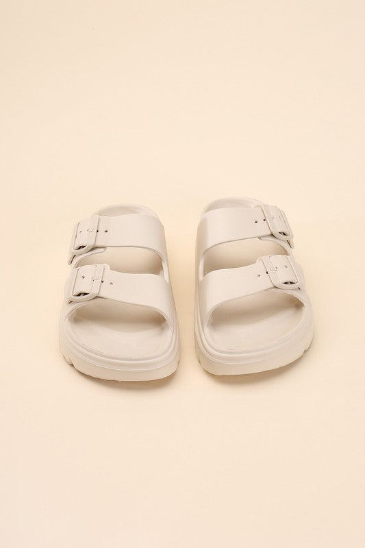 Round Open Toe Buckle Strap Slides