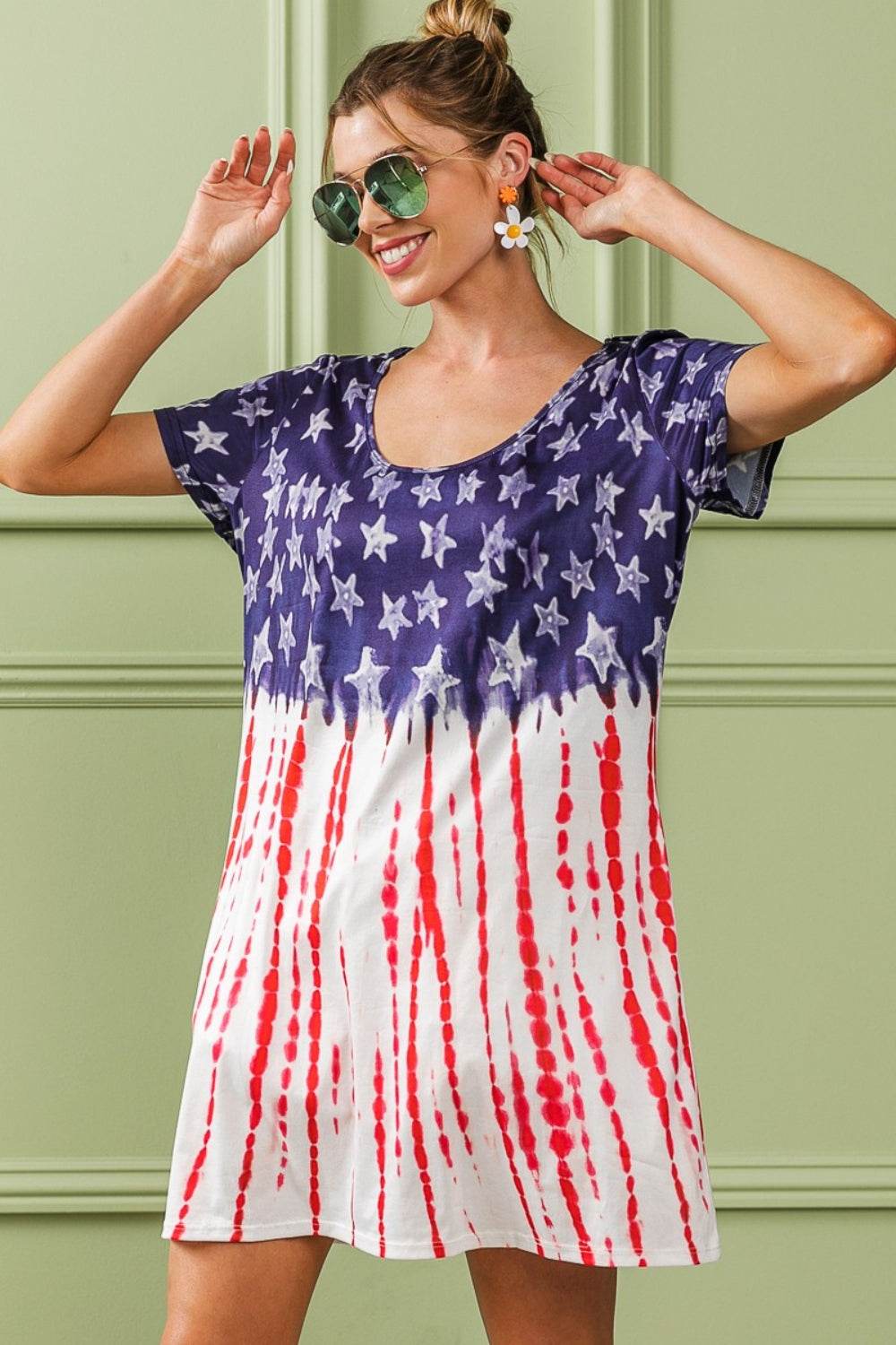 BiBi American Flag Theme Tee Dress - Fashions Envy