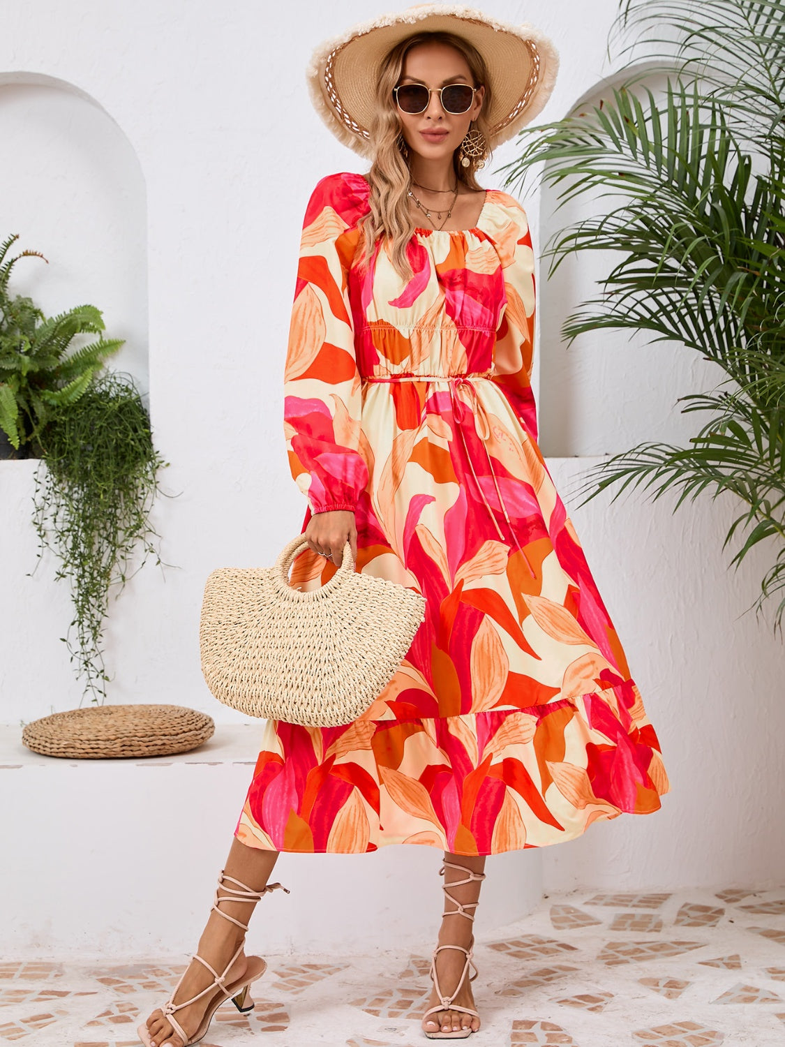 Floral Printed Long Sleeve Midi Dress