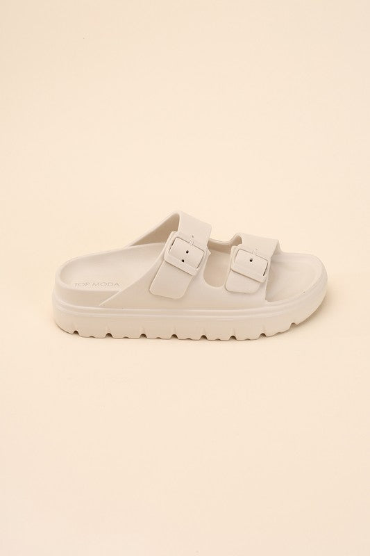 Round Open Toe Buckle Strap Slides