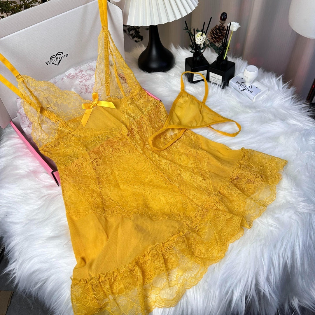 Lace Cami Babydoll Nightdress - Ruffle Hem Style - Fashions Envy
