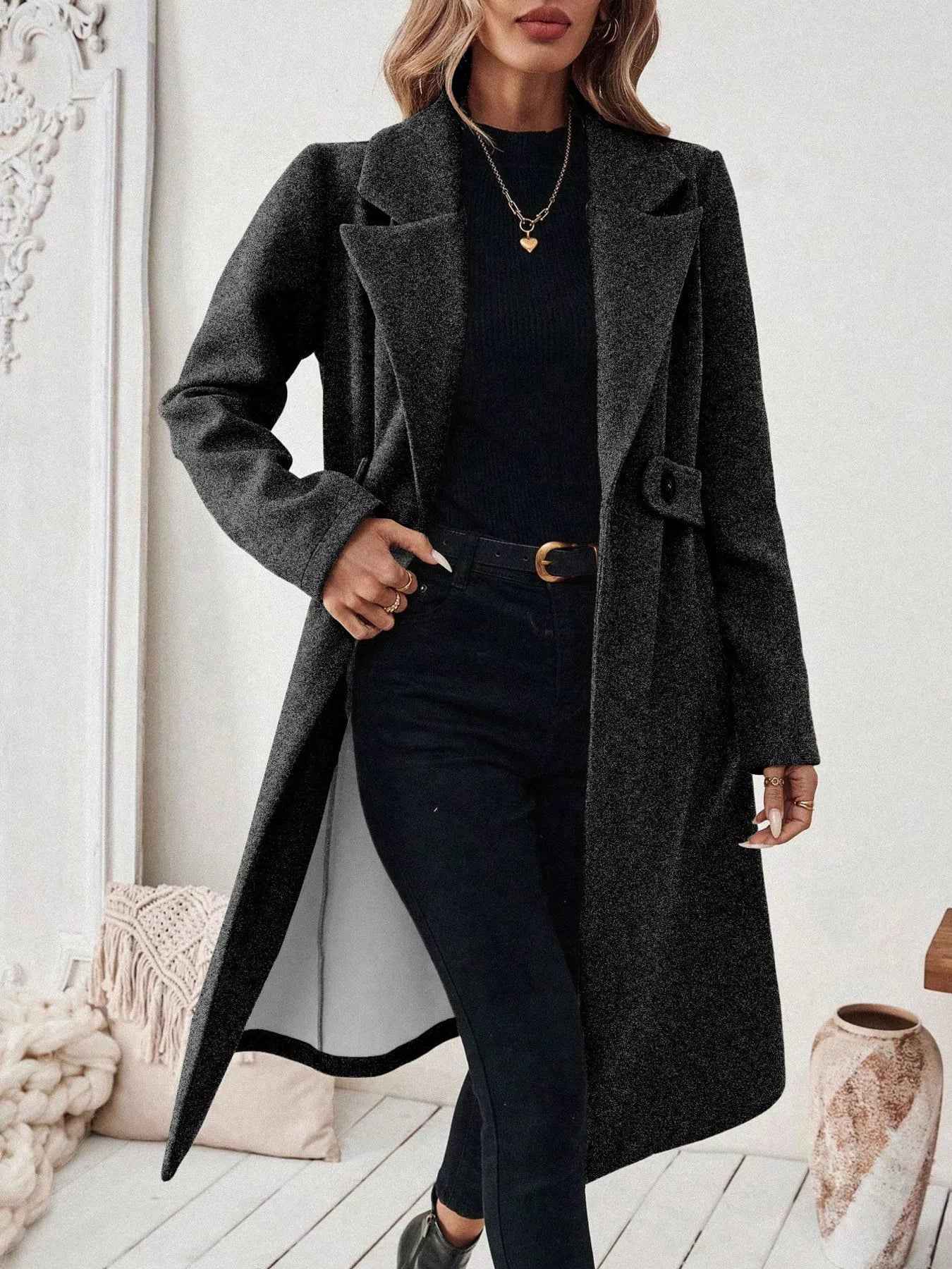 Wool Blend Overcoat - One Button Belted Long Coat - Fashions Envy