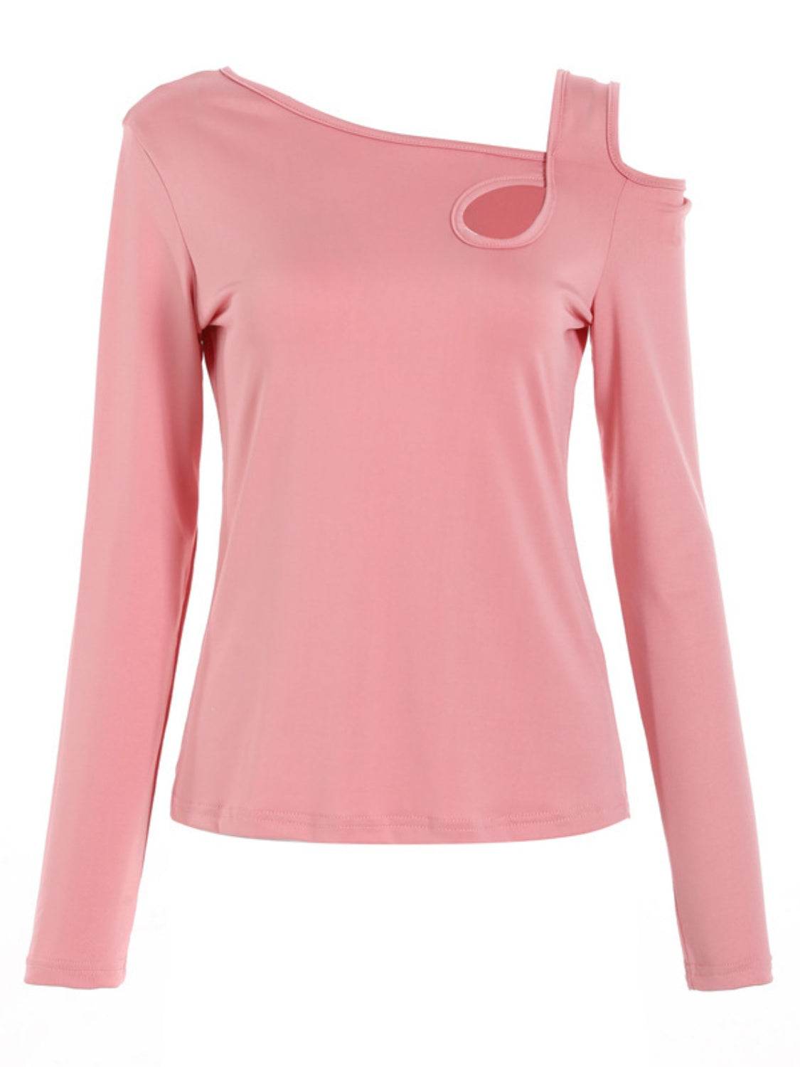 Cutout Asymmetrical Neck Long Sleeve T-Shirt - Fashions Envy