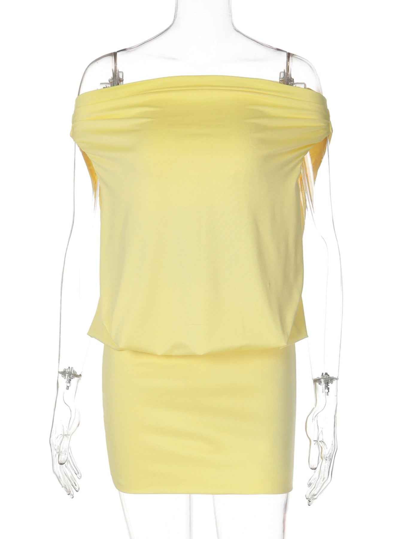Off-Shoulder Ruched Mini Dress - Sculpted Bodycon Fit