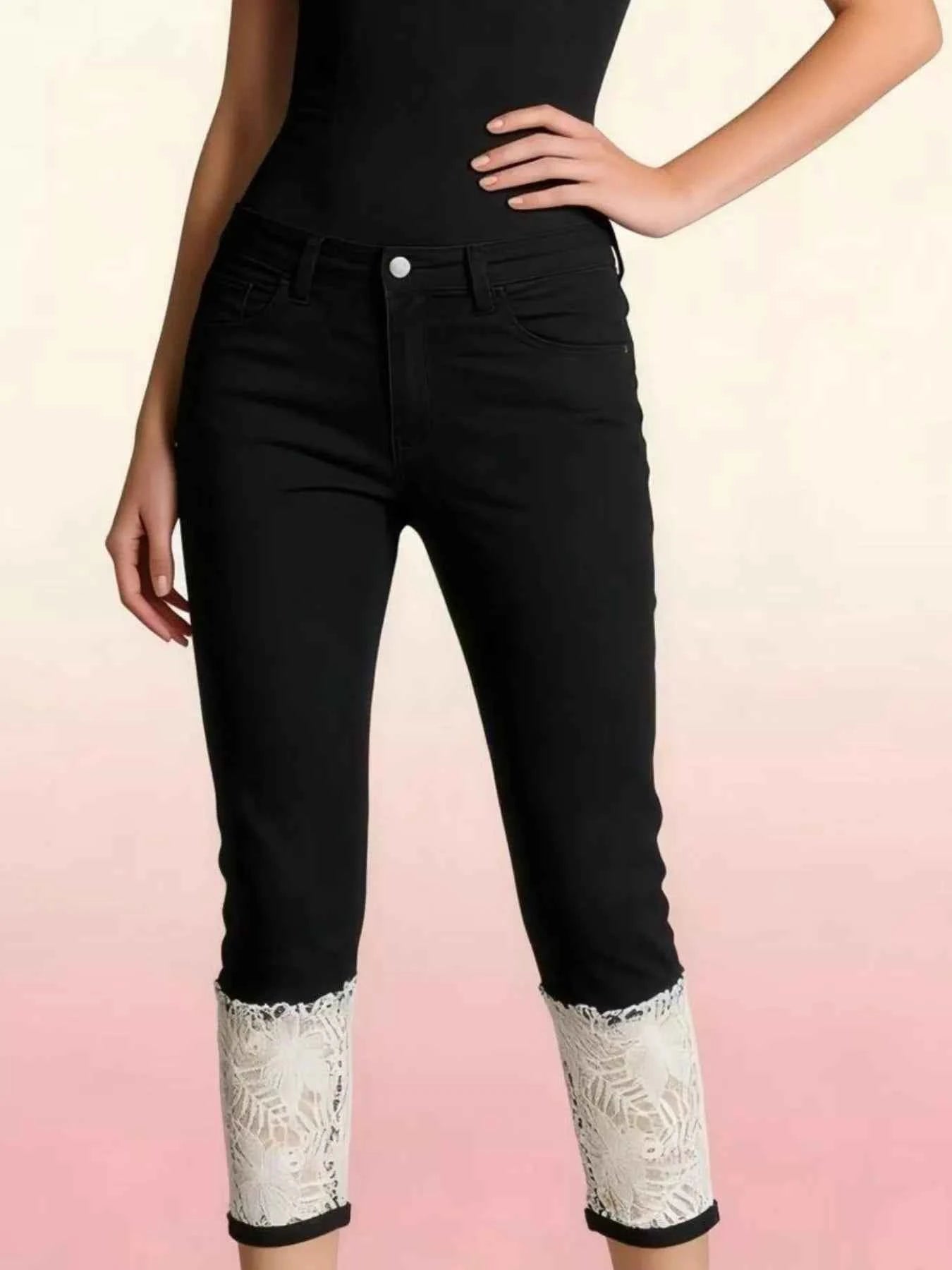 Full Size Lace Trimmed Capri Jeans Plus Size