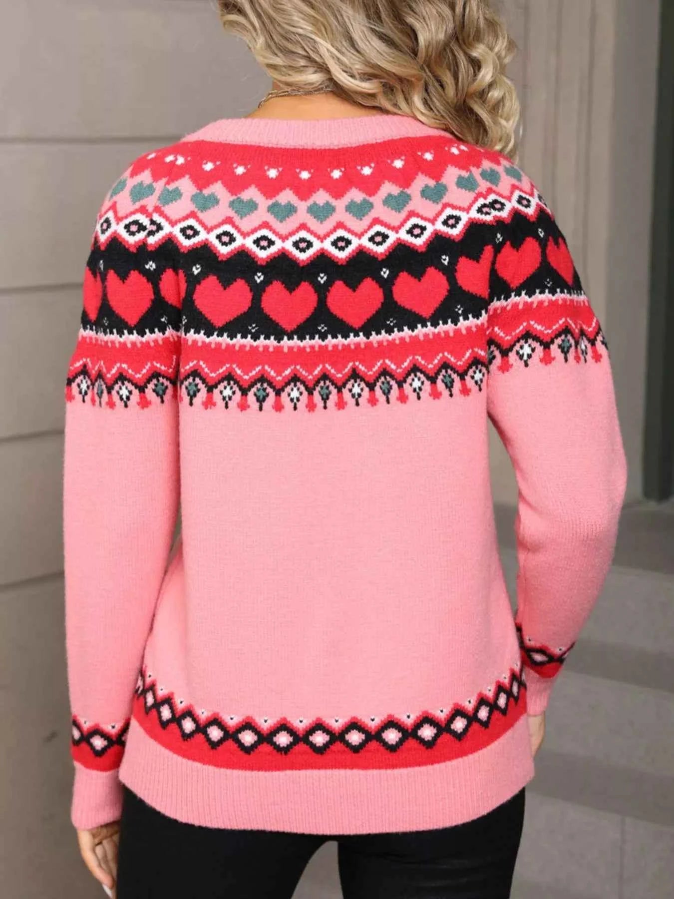 Valentine's Day Sweater - Knitted Heart Pattern - Fashions Envy