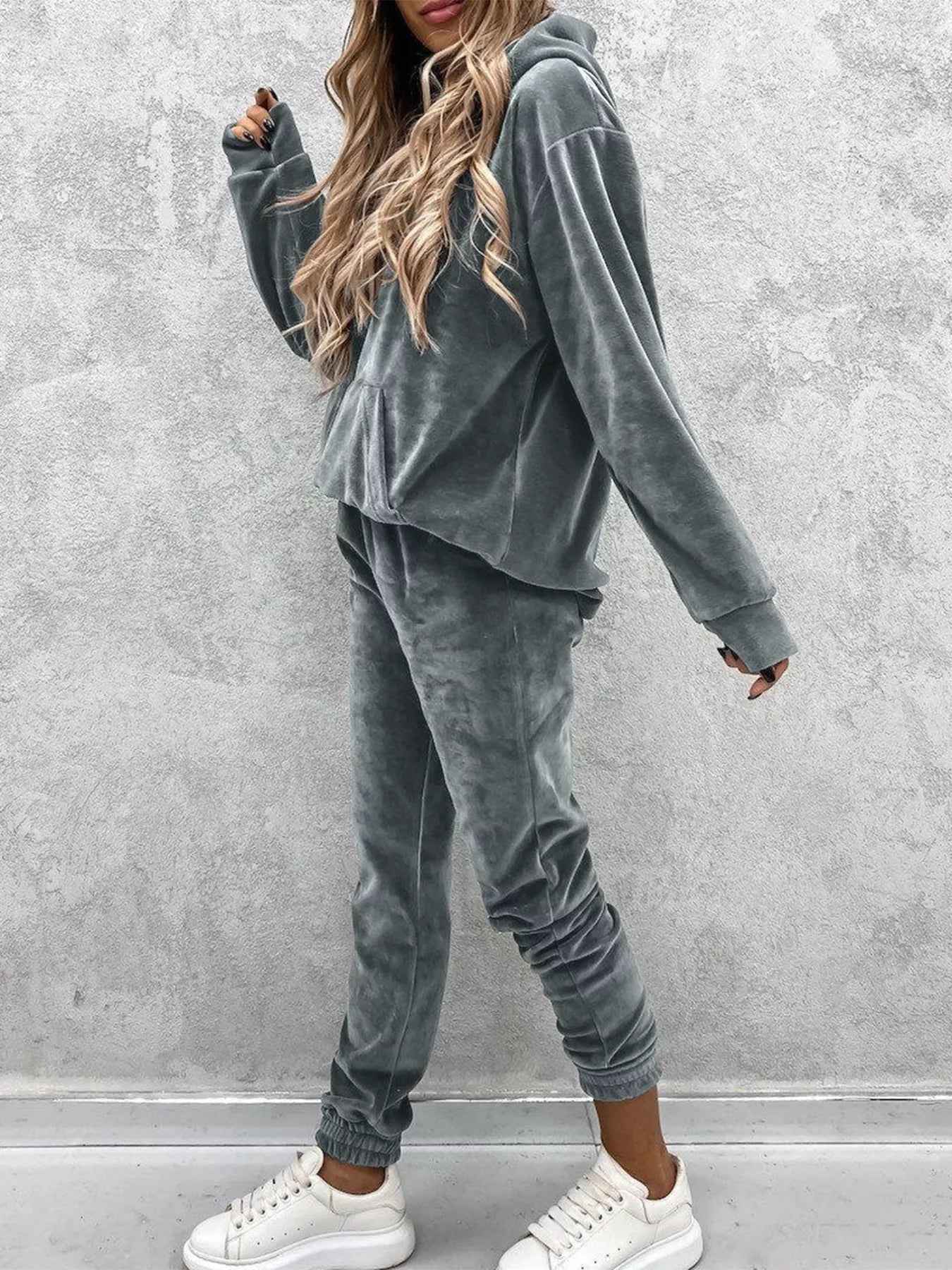 Hoodie and Pants Set - Kangaroo Pocket Lounge - Fashions Envy