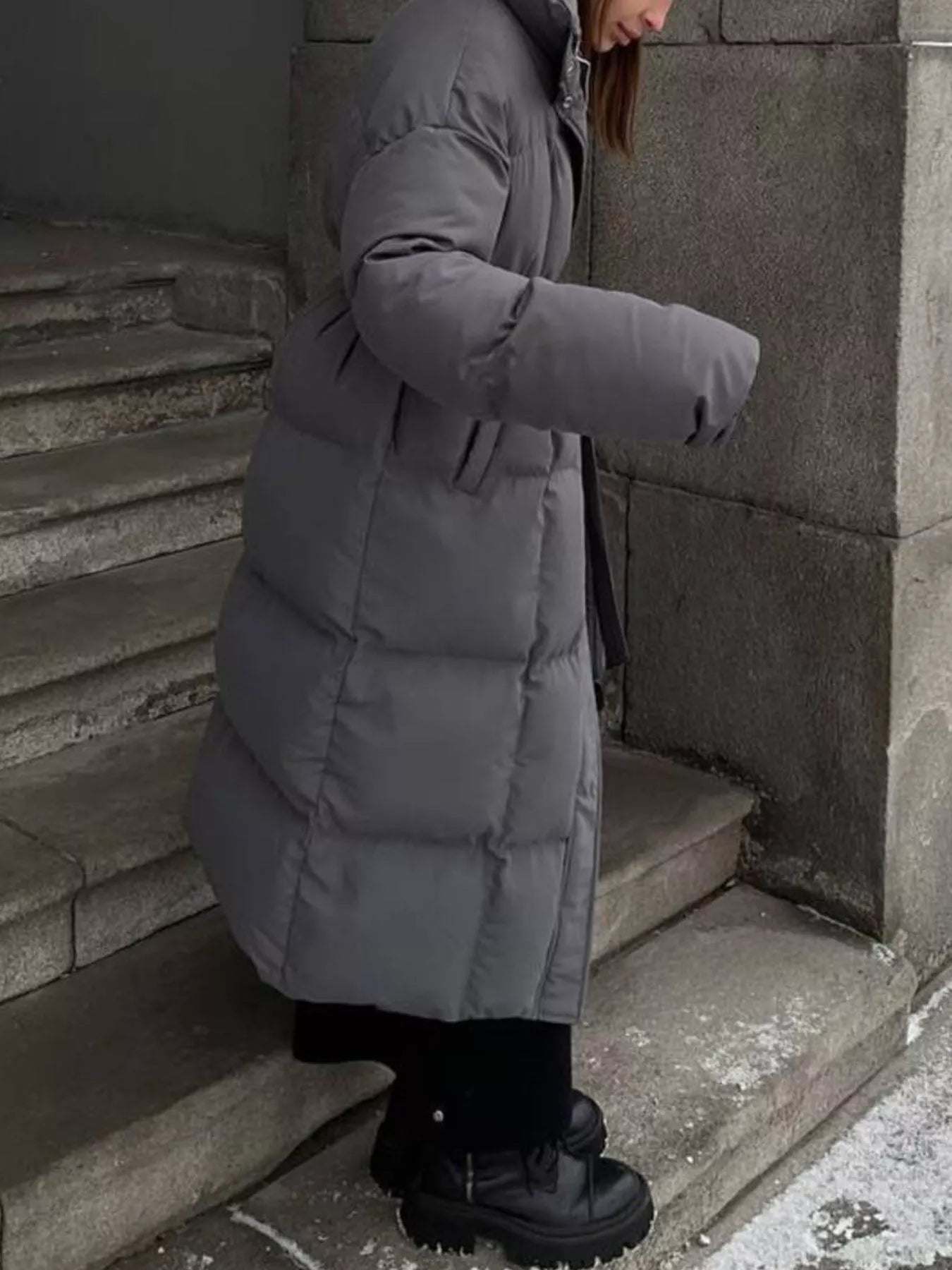 Longline Winter Coat - Padded with Belt - Fashions Envy