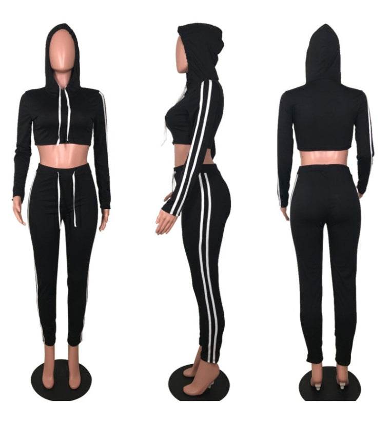 Women's Crop Top Hoodie Jogger Pants Tracksuit