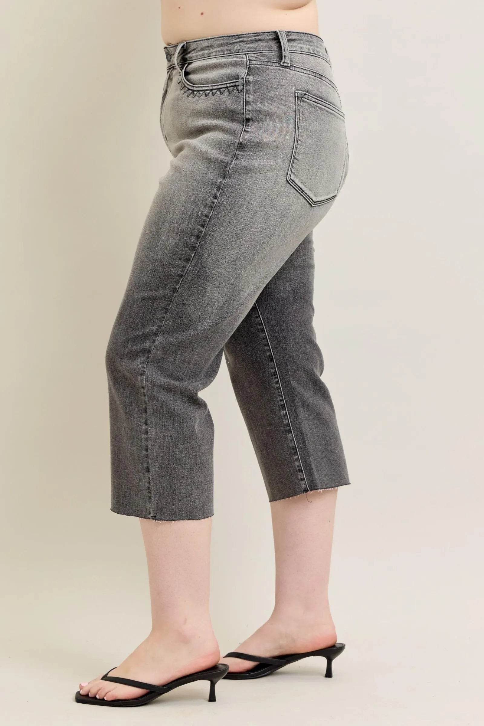 Judy Blue Full Size Wide Leg Capris Jeans Plus Size - Fashions Envy