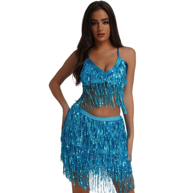 Sexy Tassel Halter Belly Dance Costume Outfit Set