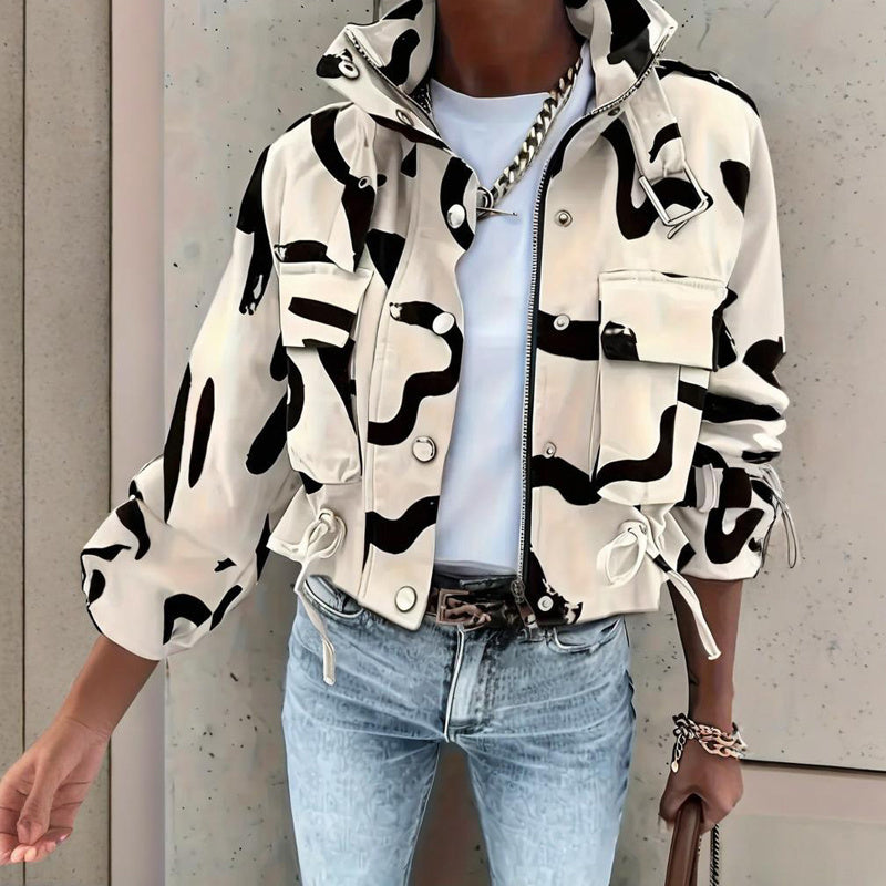 Women's Stand Collar Jacket - Button Zipper Spring Coat - Fashions Envy