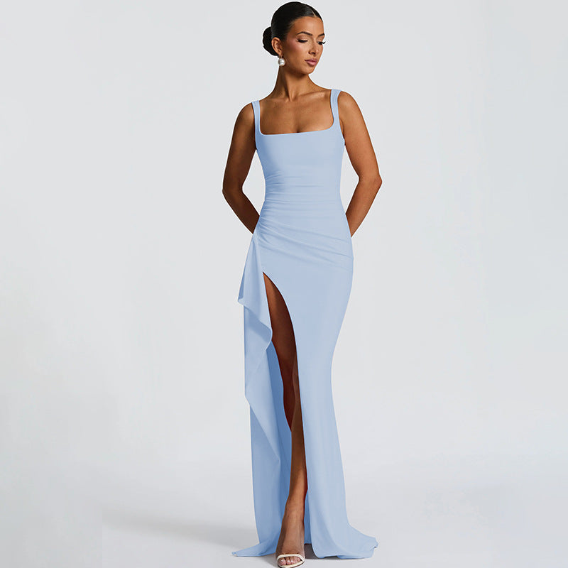 Backless Evening Dress - Strap High Slit Gown