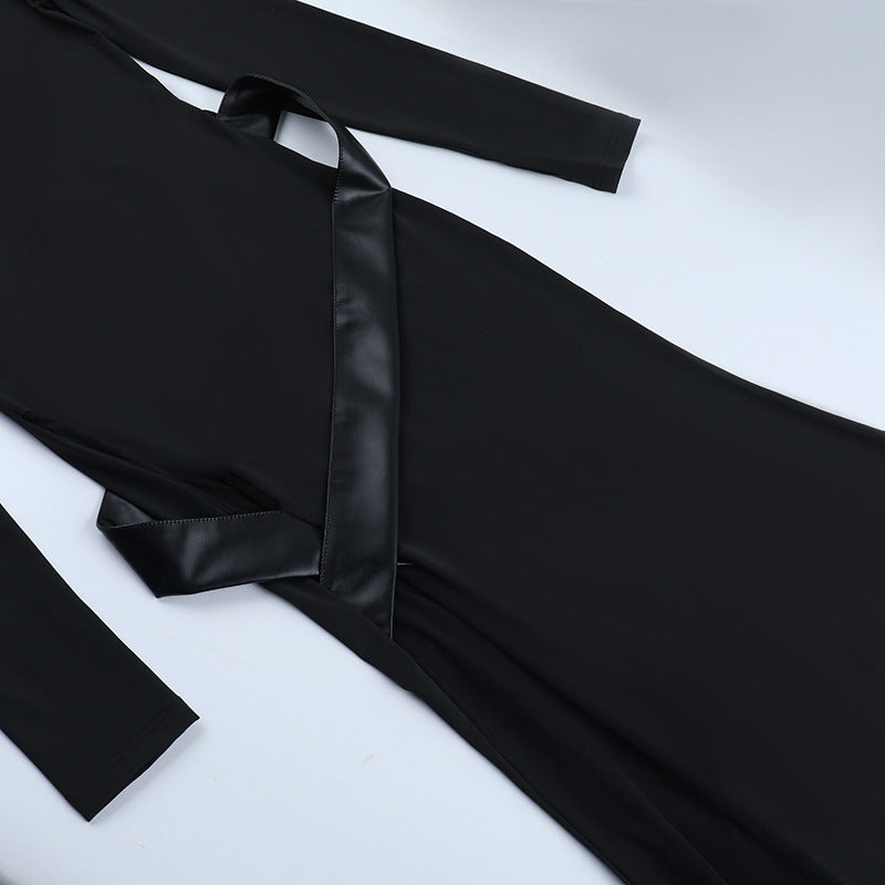 Shoulder Pad Maxi Dress - Long Sleeve Black Princess - Fashions Envy